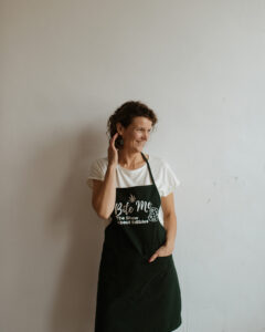 About Bite Me Podcast - host Marge pictured