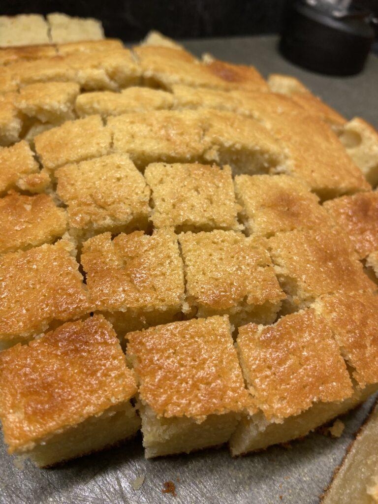 citrus olive oil cake cut into bite sized pieces