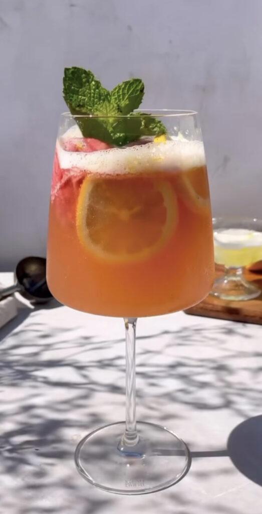 Chef Carson's peach mint tea seltzer