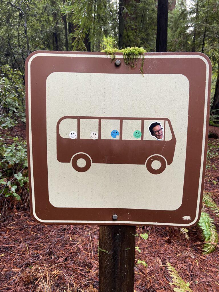 bean salad recipe episode - photo depicts Marge's face sticker on a sign at a national park