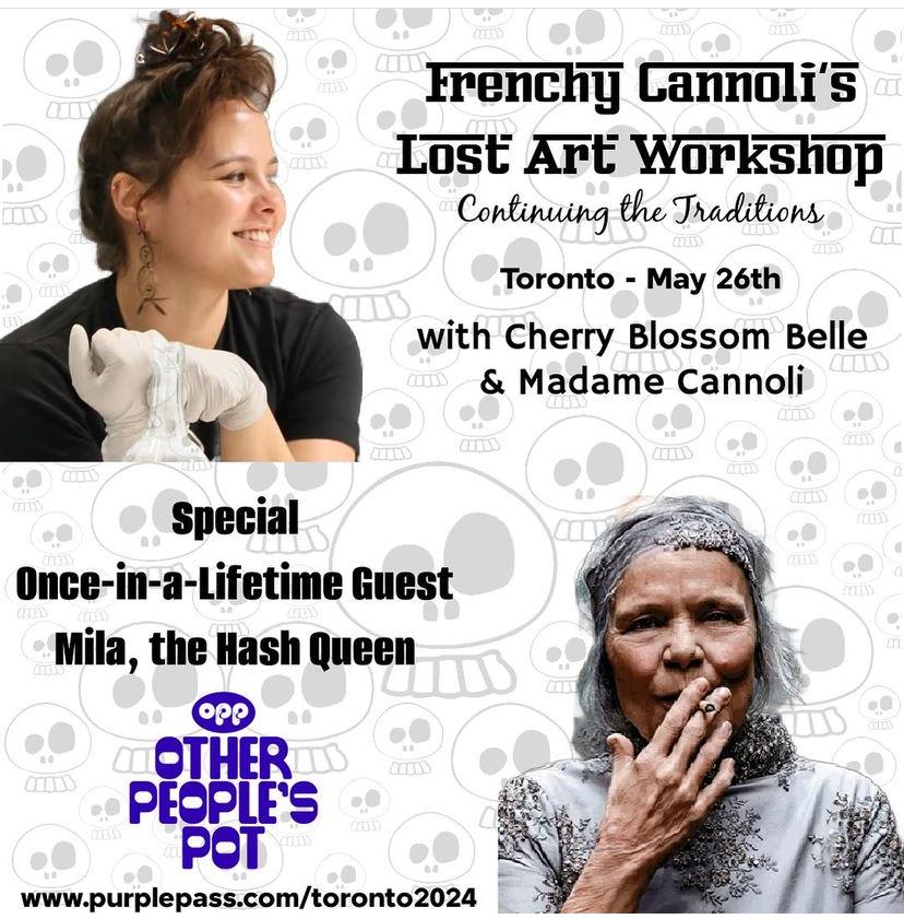 poster for the lost art workshop picturing Frenchy's apprentice Belle and Mila the Hash Queen